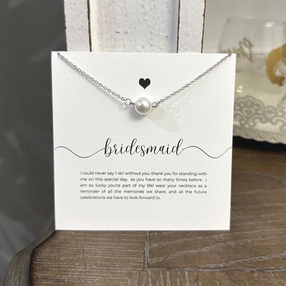 Handmade Dainty Faux Pearl Bridesmaid Necklace Wedding Gift Silver Gold Tone